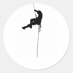 Minimalistisch ontwerp met silhouet van rotsklimme ronde sticker