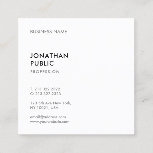 Minimalistisch ontwerp Sjabloon Elegant Profession Vierkante Visitekaartje (Achterkant)