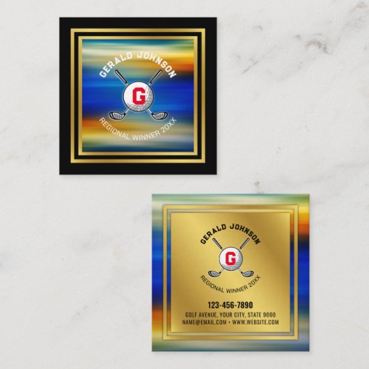 Minimalistisch ontwerp van het douanegolf Monogram Vierkante Visitekaartje (Voorkant / Achterkant)