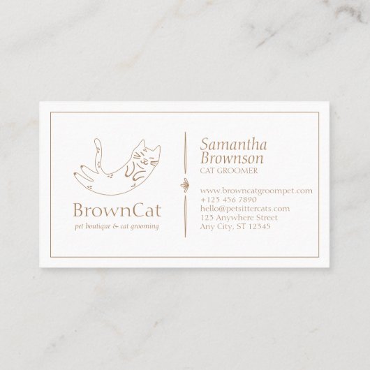 Minimalistisch ontwerp voor een bruine kattenteken visitekaartje (Achterkant)