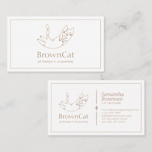 Minimalistisch ontwerp voor een bruine kattenteken visitekaartje (Voorkant / Achterkant)
