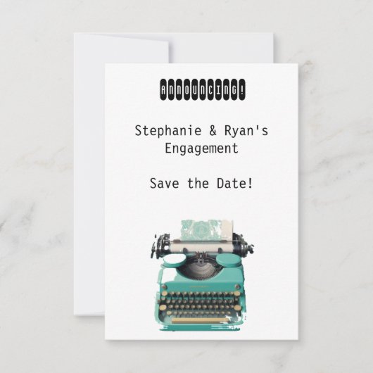  minimalistisch ontwerp voor schrijfmachines save the date (Voorkant)