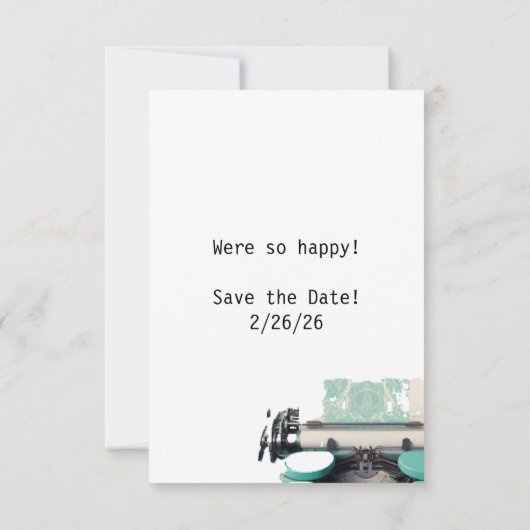minimalistisch ontwerp voor schrijfmachines save the date (Achterkant)