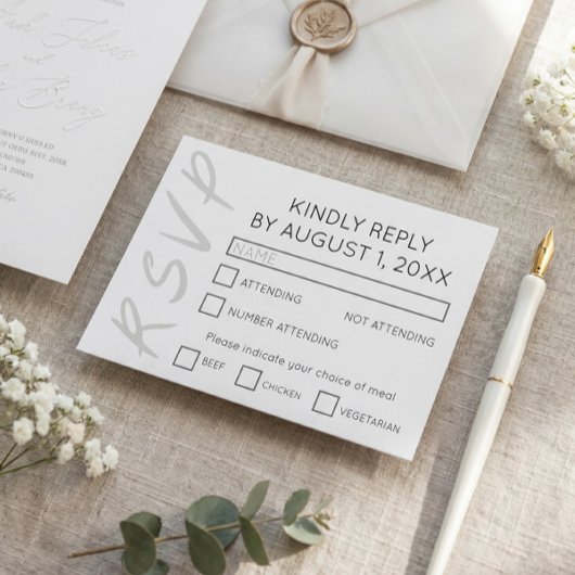 Minimalistisch ontwerp witte RSVP kaart