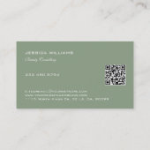 Minimalistisch ontwerp witte tekst op salie groen visitekaartje (Achterkant)