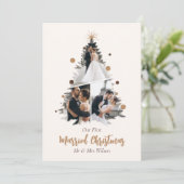 Minimalistisch Onze eerste getrouwde kerst drie fo Feestdagenkaart (Staand voorkant)