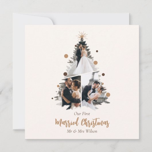 Minimalistisch Onze eerste getrouwde kerst drie fo Feestdagenkaart (Voorkant)