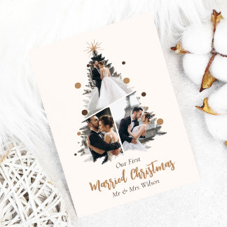 Minimalistisch Onze eerste getrouwde kerst drie fo Kaart