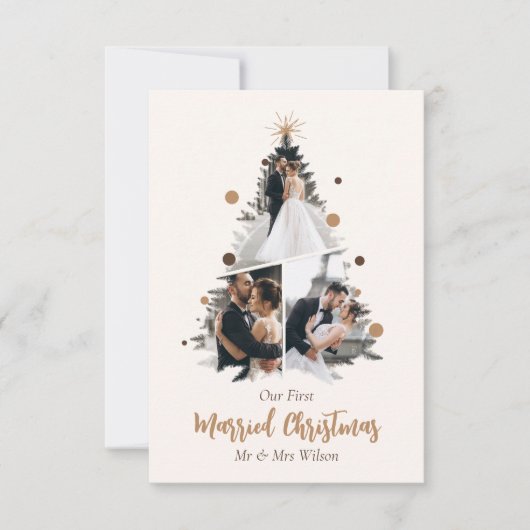 Minimalistisch Onze eerste getrouwde kerst drie fo Kaart (Voorkant)
