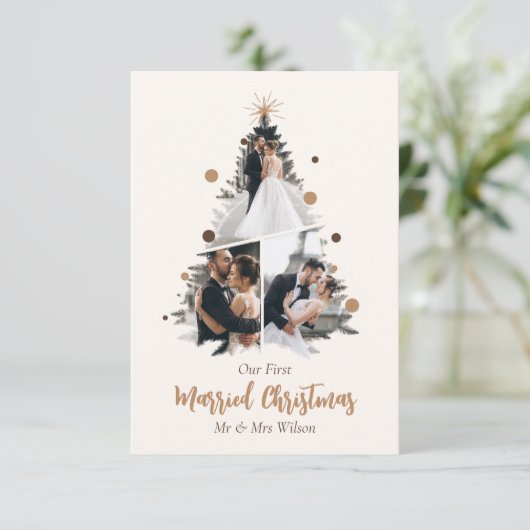 Minimalistisch Onze eerste getrouwde kerst drie fo Kaart (Staand voorkant)