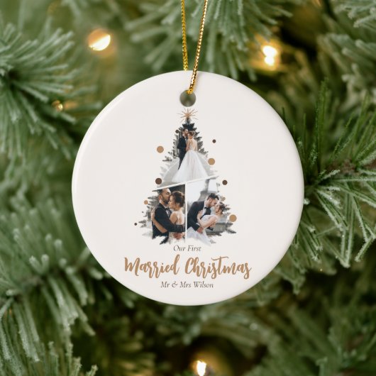 Minimalistisch Onze eerste getrouwde kerst drie fo Keramisch Ornament (Boom)