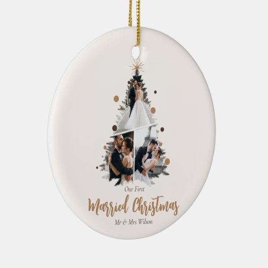 Minimalistisch Onze eerste getrouwde kerst drie fo Keramisch Ornament (Rechts)