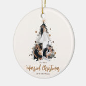 Minimalistisch Onze eerste getrouwde kerst drie fo Keramisch Ornament (Links)