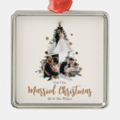 Minimalistisch Onze eerste getrouwde kerst drie fo Metalen Ornament (Voorkant)