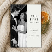 Minimalistisch onze eerste kerst getrouwde foto feestdagenkaart