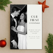 Minimalistisch onze eerste kerst getrouwde foto feestdagenkaart