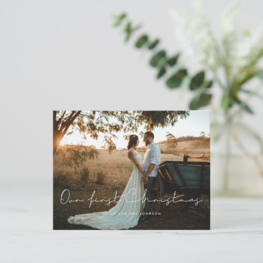 Minimalistisch onze eerste kerstfoto briefkaart (Staand voorkant)