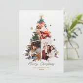 Minimalistisch Onze familie Kerst Drie Foto Bedankkaart (Staand voorkant)