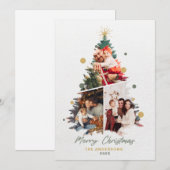 Minimalistisch Onze familie Kerst Drie Foto Bedankkaart (Voorkant / Achterkant)