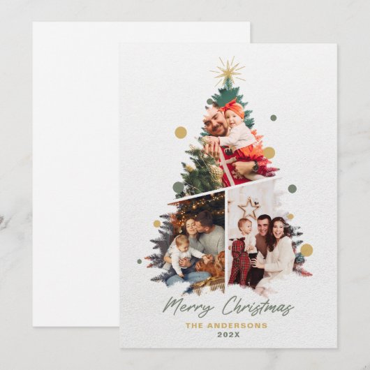 Minimalistisch Onze familie Kerst Drie Foto Bedankkaart (Voorkant / Achterkant)