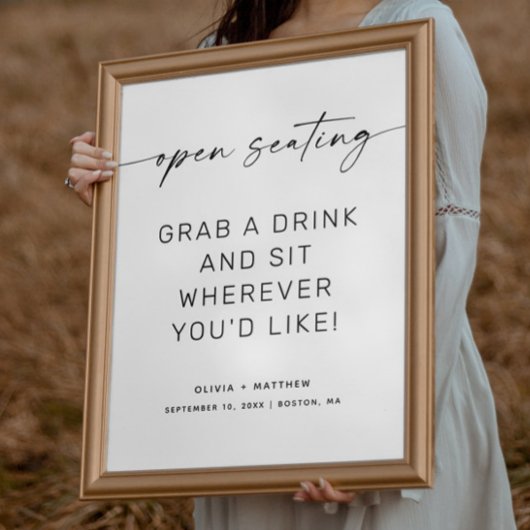 Minimalistisch Open Seating Trouwbord | Modern Poster