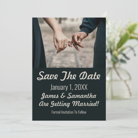 Minimalistisch ophangen foto opslaan datum save the date (Staand voorkant)