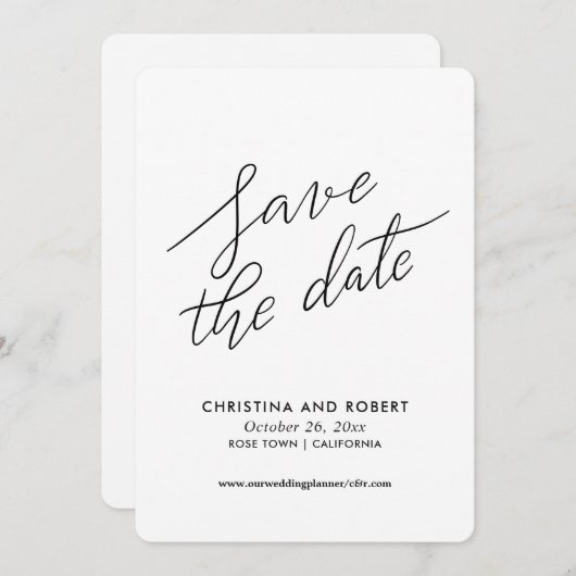 Minimalistisch opslaan van datumhandgeschreven scr save the date (Voorkant / Achterkant)