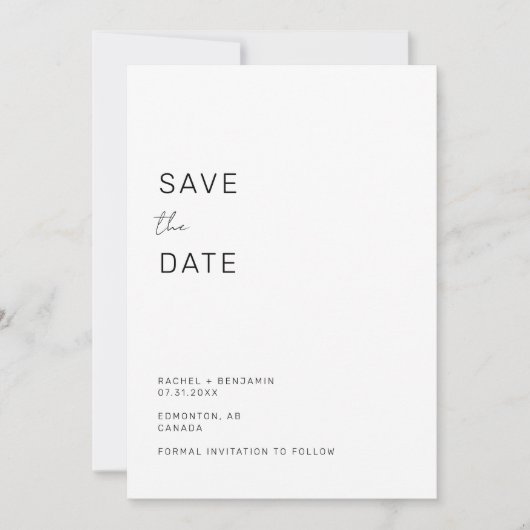 Minimalistisch opslaan van de datum Eenvoudige leg Save The Date (Voorkant)