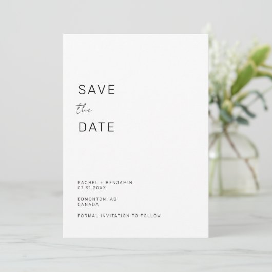 Minimalistisch opslaan van de datum Eenvoudige leg Save The Date (Staand voorkant)