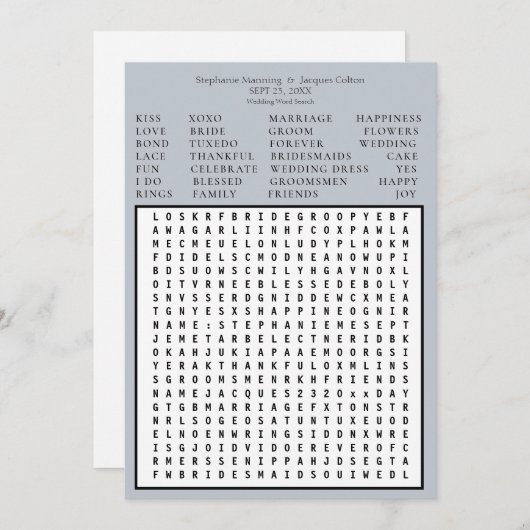 Minimalistisch opslaan van de datum Word Search -  Kaart (Voorkant / Achterkant)