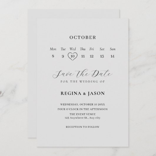 Minimalistisch opslaan van de datumkalender save the date (Voorkant / Achterkant)