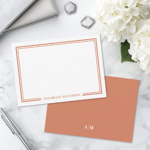 Minimalistisch Oranje Dubbele Rand Monogram Notitiekaartje