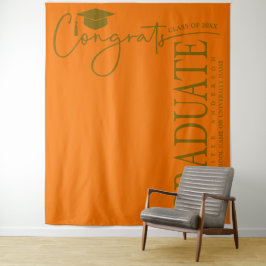 Minimalistisch Oranje & Goud Gefeliciteerd Afgestu Wandkleed