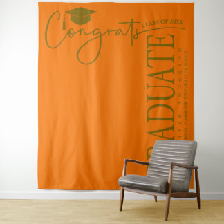 Minimalistisch Oranje & Goud Gefeliciteerd Afgestu Wandkleed