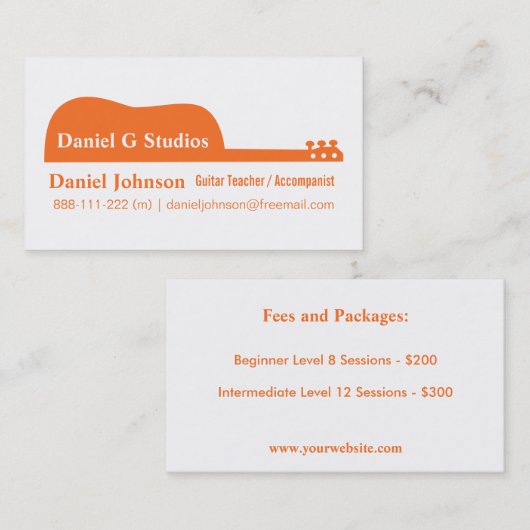 Minimalistisch Oranje Guitar Silhouette Musicus Visitekaartje (Voorkant / Achterkant)