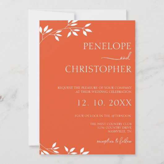 Minimalistisch Oranje kalligrafie script bruiloft Kaart (Voorkant)