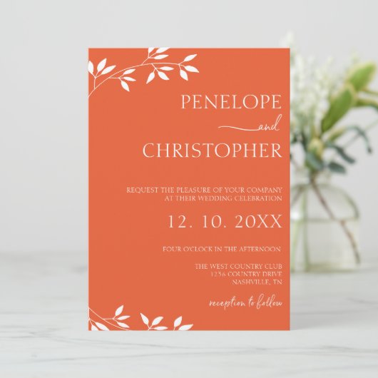 Minimalistisch Oranje kalligrafie script bruiloft Kaart (Staand voorkant)