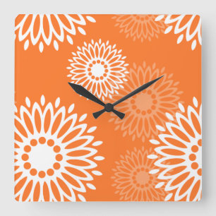 Minimalistisch Oranje Mandala geometrisch bloemenp Vierkante Klok
