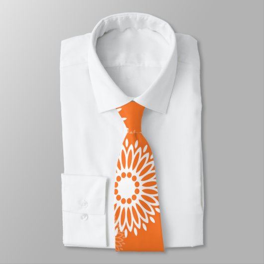 Minimalistisch Oranje Mandala Geometrisch Bloempat Stropdas (Gebonden)