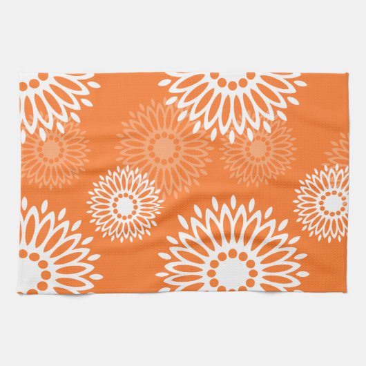 Minimalistisch Oranje Mandala Geometrisch Bloempat Theedoek (Horizontaal)