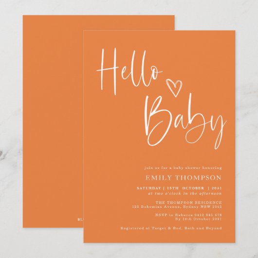 Minimalistisch Oranje wit geslacht neutraal Baby s Kaart (Voorkant / Achterkant)