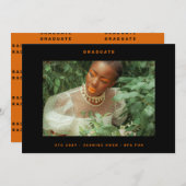 Minimalistisch Oranje zwart Afstuderen foto Aankondiging (Voorkant / Achterkant)