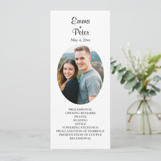 Minimalistisch Ovaal Afbeelding Vlak Huwelijksprog Programmakaart (Staand voorkant)