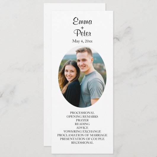 Minimalistisch Ovaal Afbeelding Vlak Huwelijksprog Programmakaart (Voorkant / Achterkant)