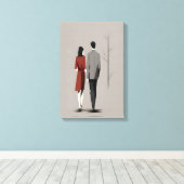 Minimalistisch paar dat samen moderne lijnkunst wa canvas afdruk (Insitu (Houten vloer))