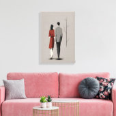 Minimalistisch paar dat samen moderne lijnkunst wa canvas afdruk (Insitu (Woonkamer))