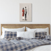 Minimalistisch paar dat samen moderne lijnkunst wa canvas afdruk (Insitu (Slaapkamer))