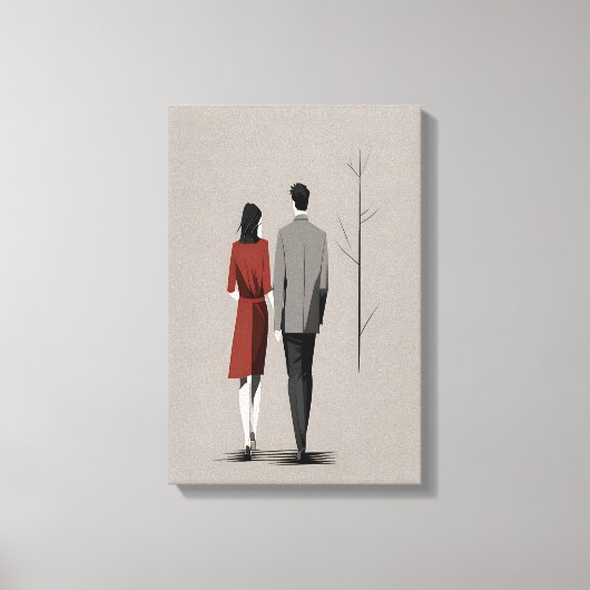 Minimalistisch paar dat samen moderne lijnkunst wa canvas afdruk (Voorkant)