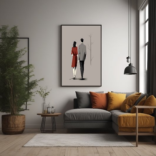 Minimalistisch paar dat samen moderne lijnkunst wa poster