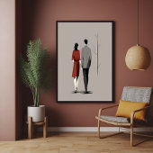 Minimalistisch paar dat samen moderne lijnkunst wa poster